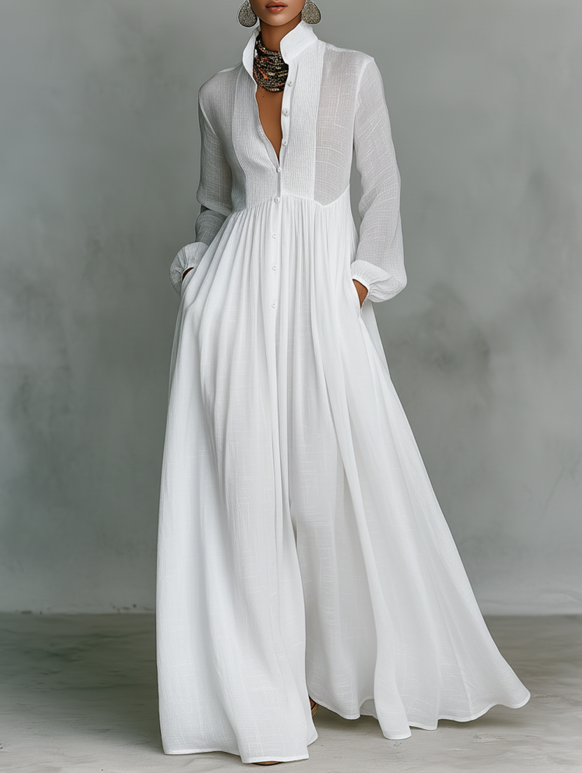 Andia | Soepele Maxi-jurk met Knopen