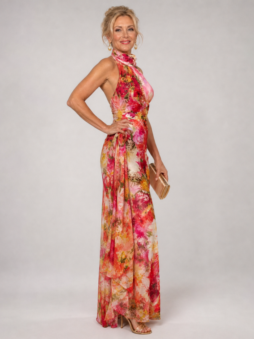 Kimetz | Vestido maxi floral con cuello halter