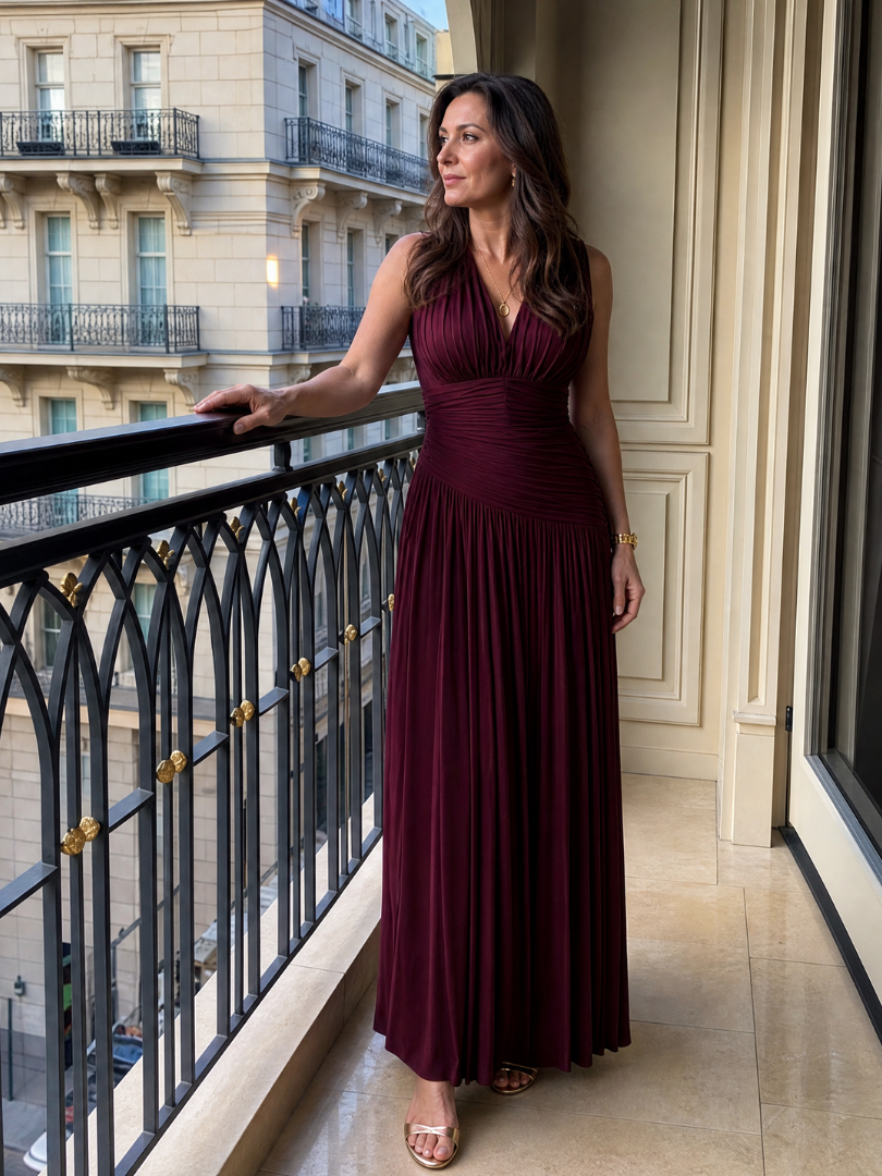 Leyre | Vestido Midi Plisado Escote V