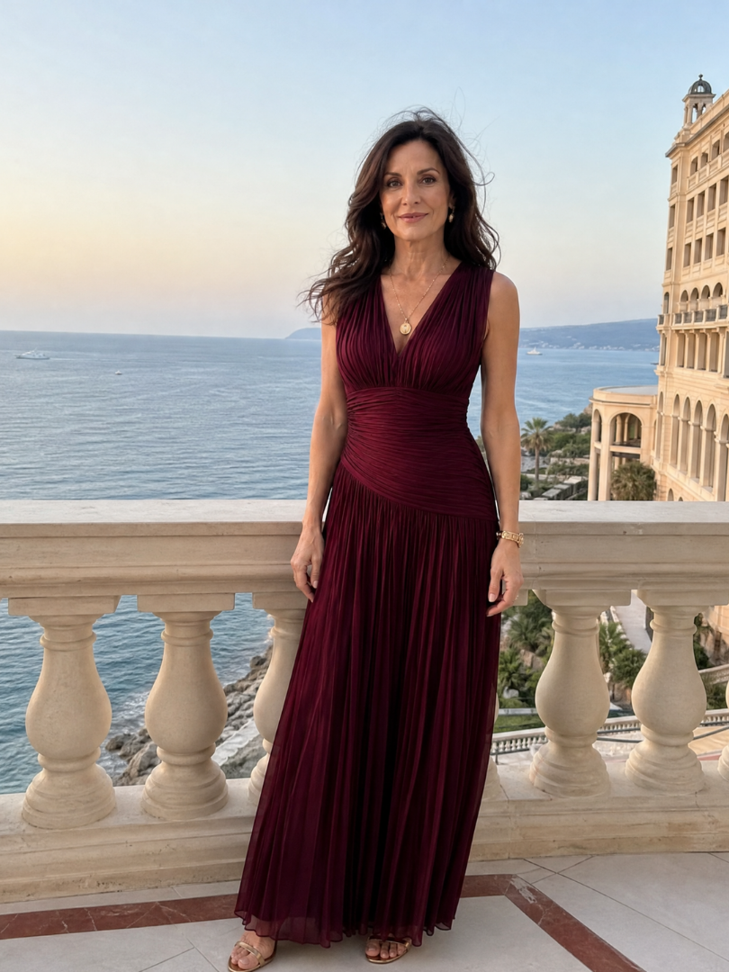 Leyre | Vestido Midi Plisado Escote V