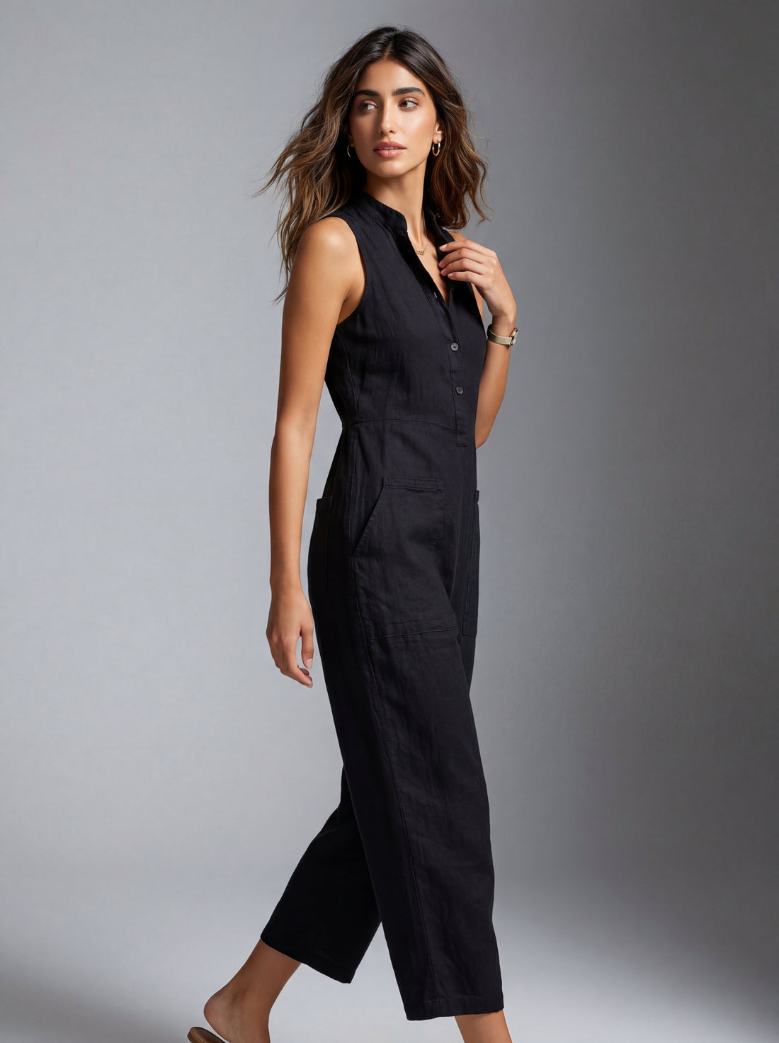 Anderea | Mouwloze linnen jumpsuit