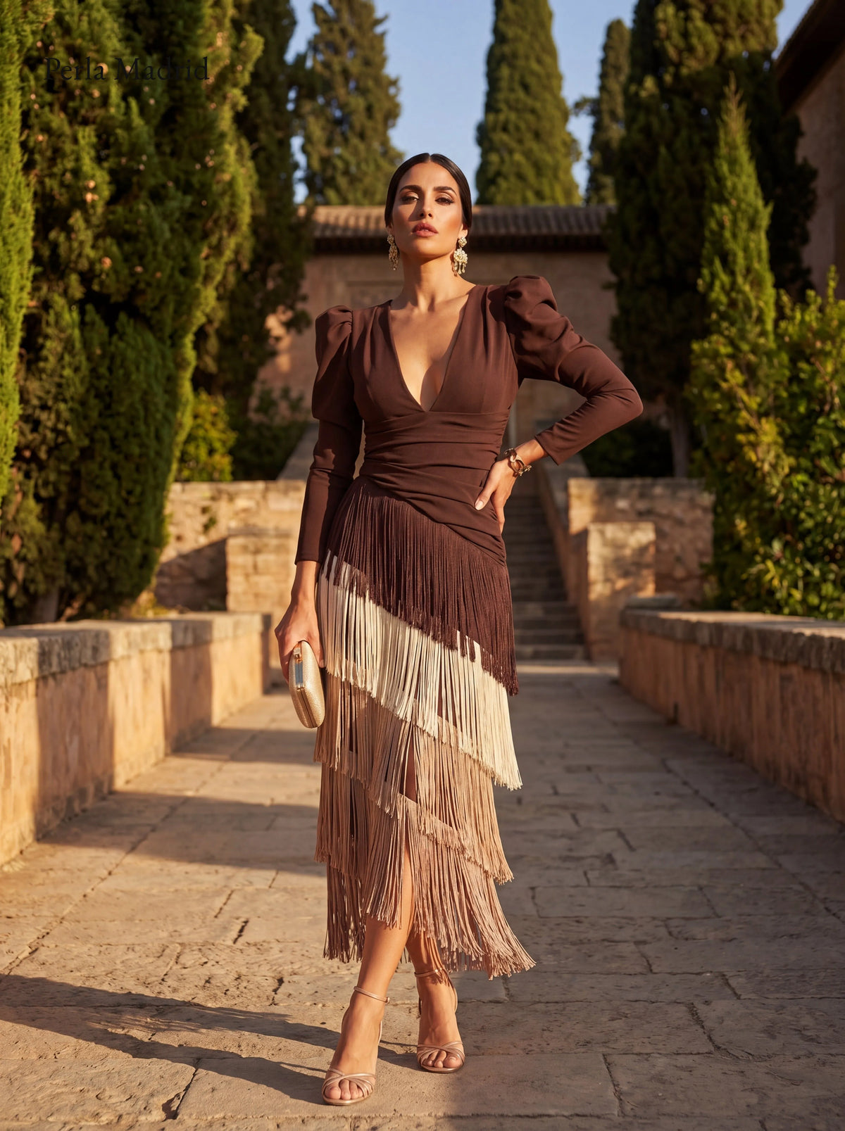 Kirmen | Vestido Largo Flecos Salvia *