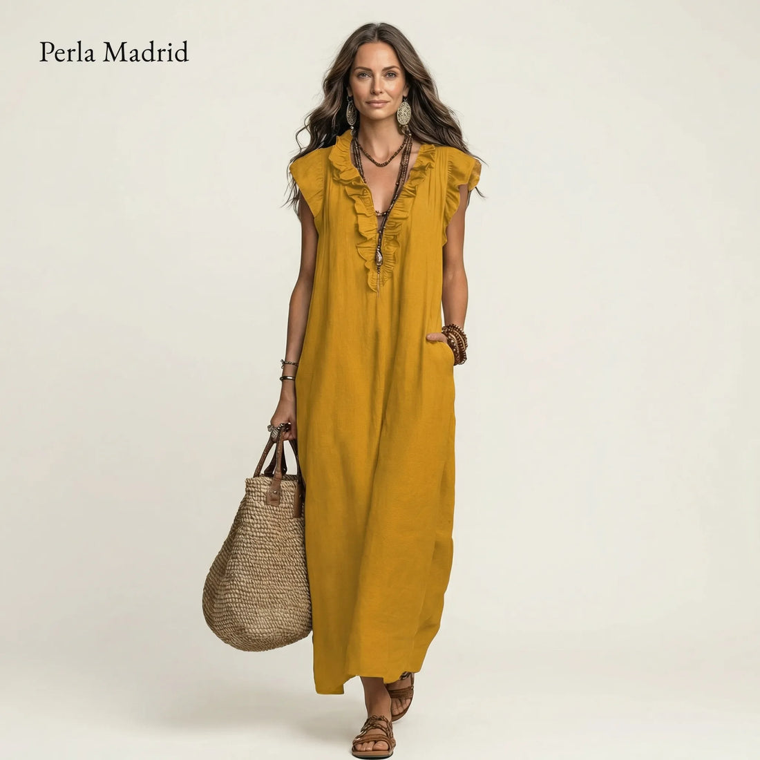 Edelweis | Vestido Maxi Lino con Volantes