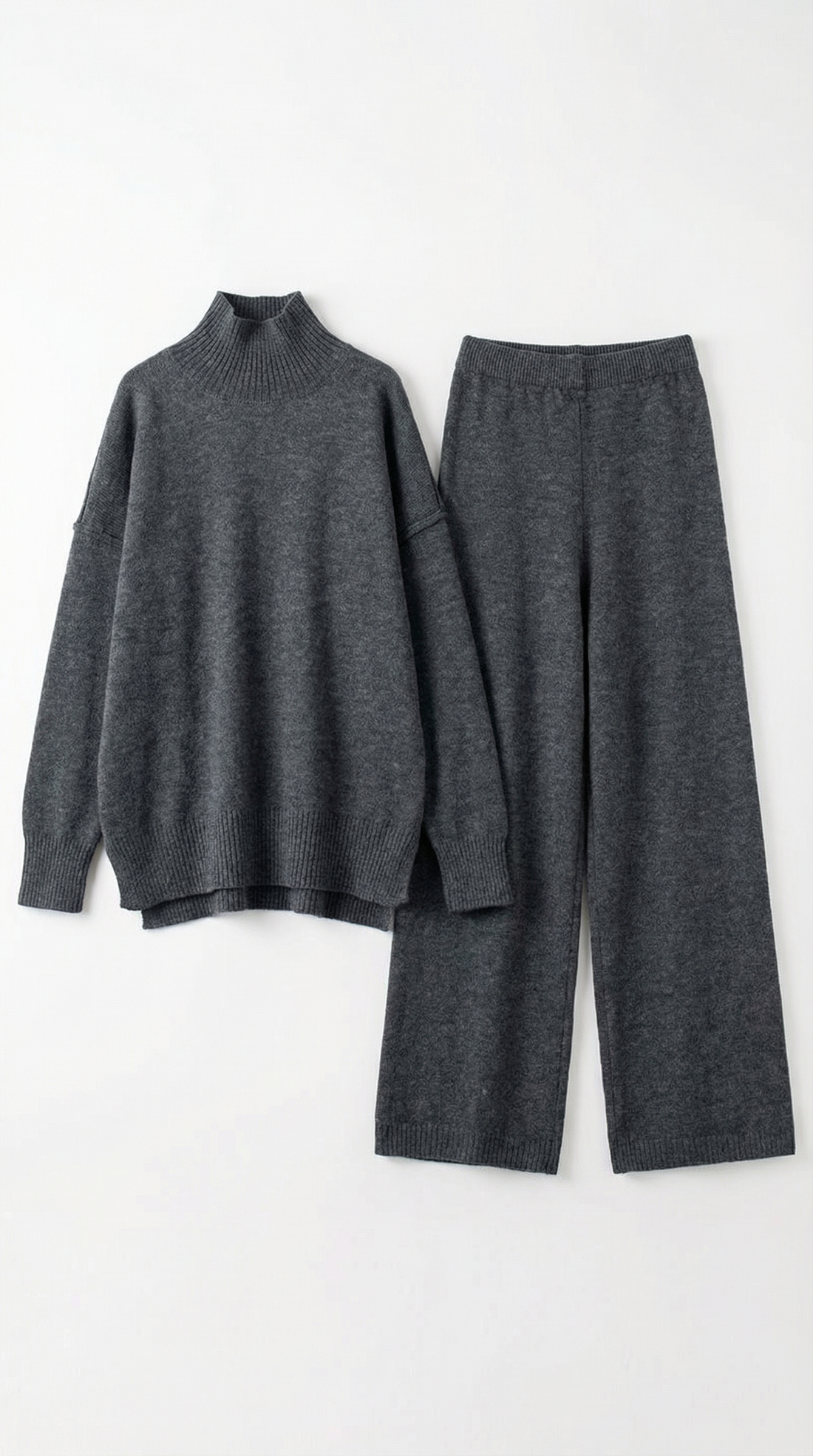 Conjunto de suéter de punto de cuello alto y jeans