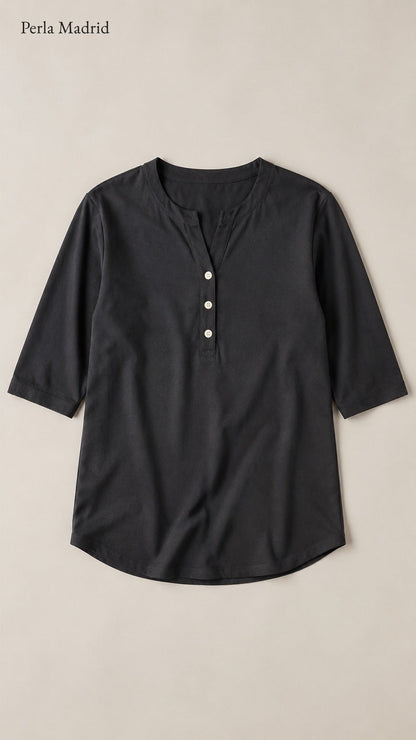 Carlota | Top Henley de algodón con detalle de botones
