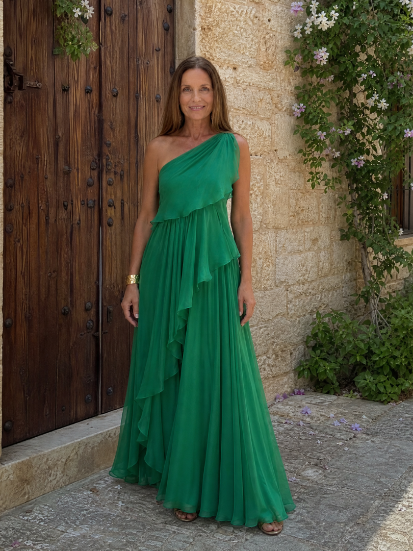 Alazne | Maxi Vestido Chifón Asimétrico