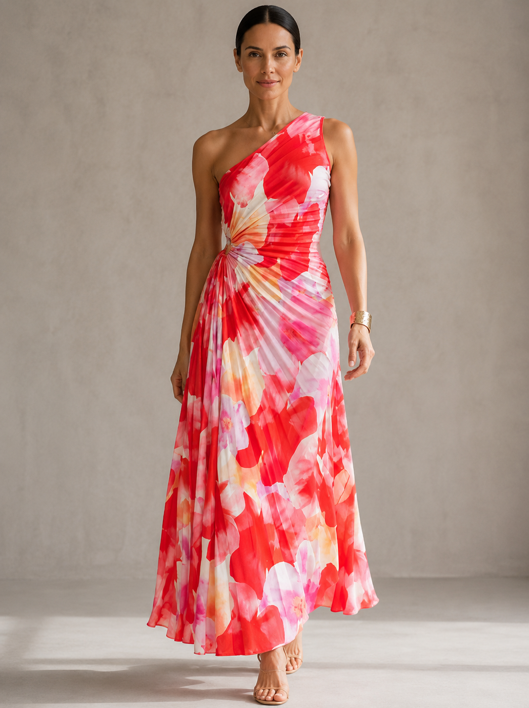 Begoña | Vestido maxi plisado de un solo hombro