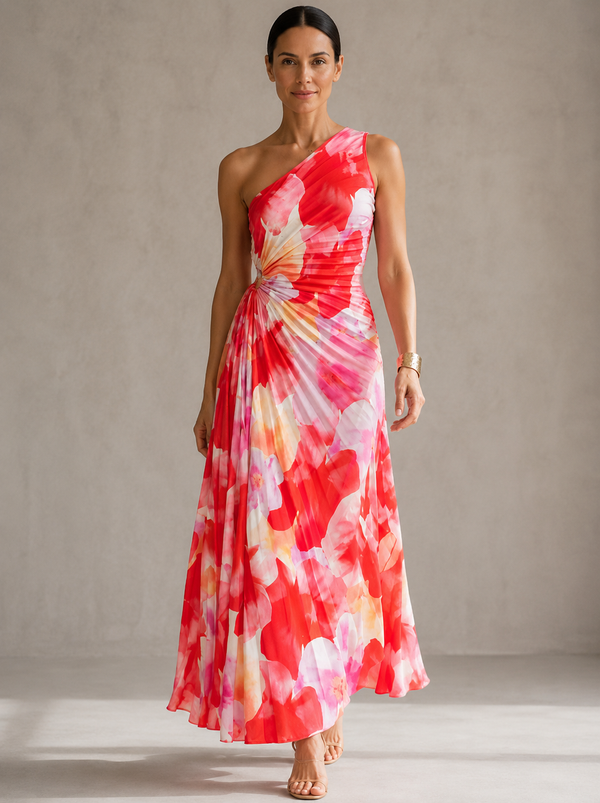 Begoña | Vestido maxi plisado de un solo hombro