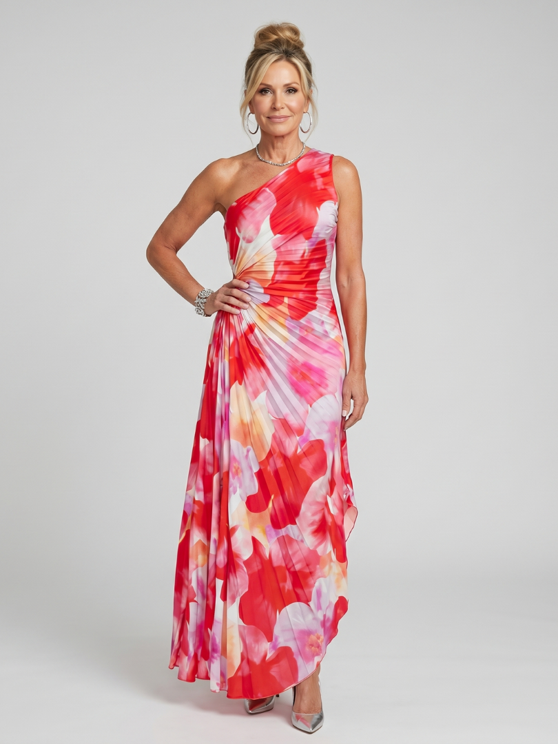 Clarisa | Vestido Midi Plisado Asimétrico
