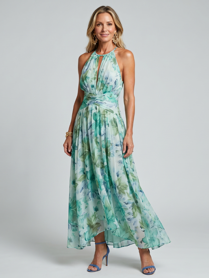 Immaculada | Vestido Midi Halter Plisado Floral