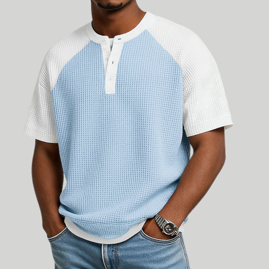 Javier | Camiseta Henley de punto gofrado con bloques de color