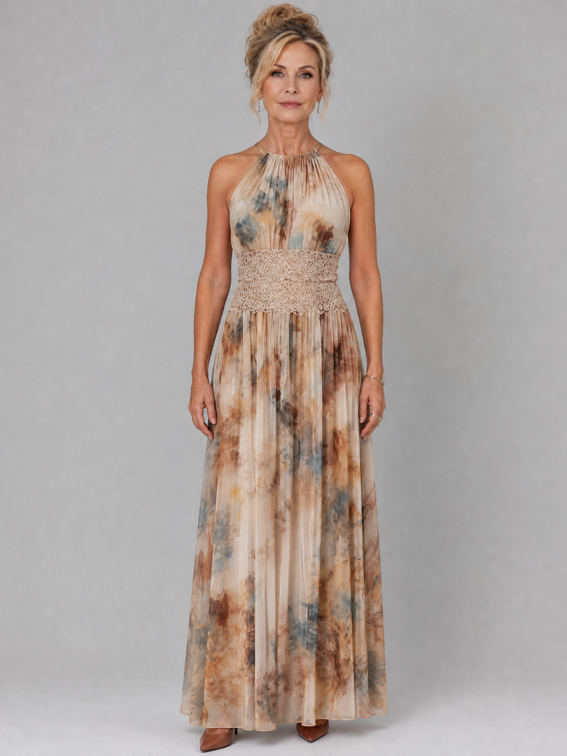 Bruna | Maxivestido con Cuello Halter y Cinturilla de Encaje