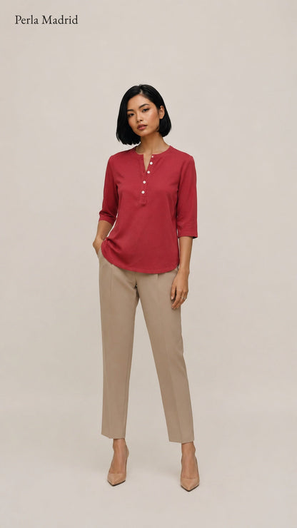 Carlota | Top Henley de algodón con detalle de botones