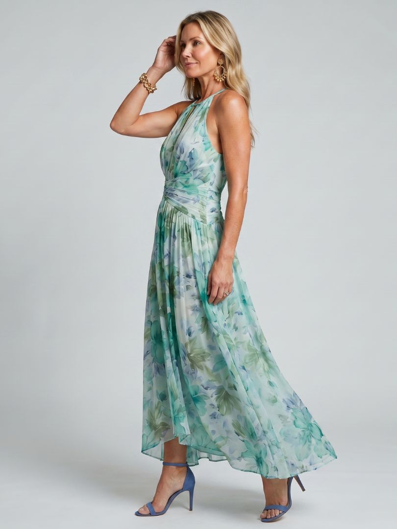 Immaculada | Vestido Midi Halter Plisado Floral