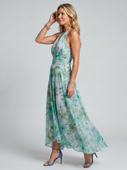 Immaculada | Vestido Midi Halter Plisado Floral