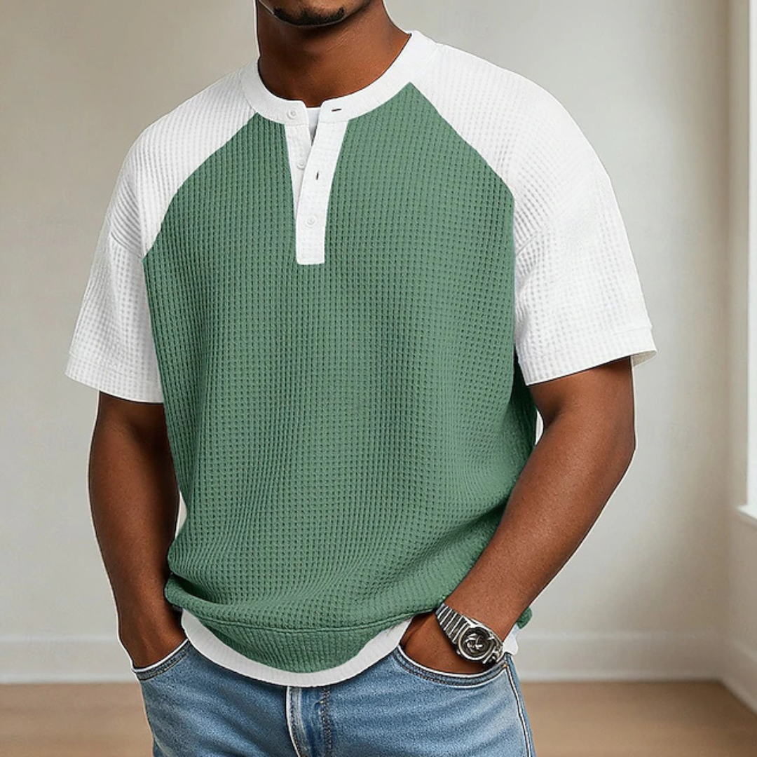 Javier | Camiseta Henley de punto gofrado con bloques de color