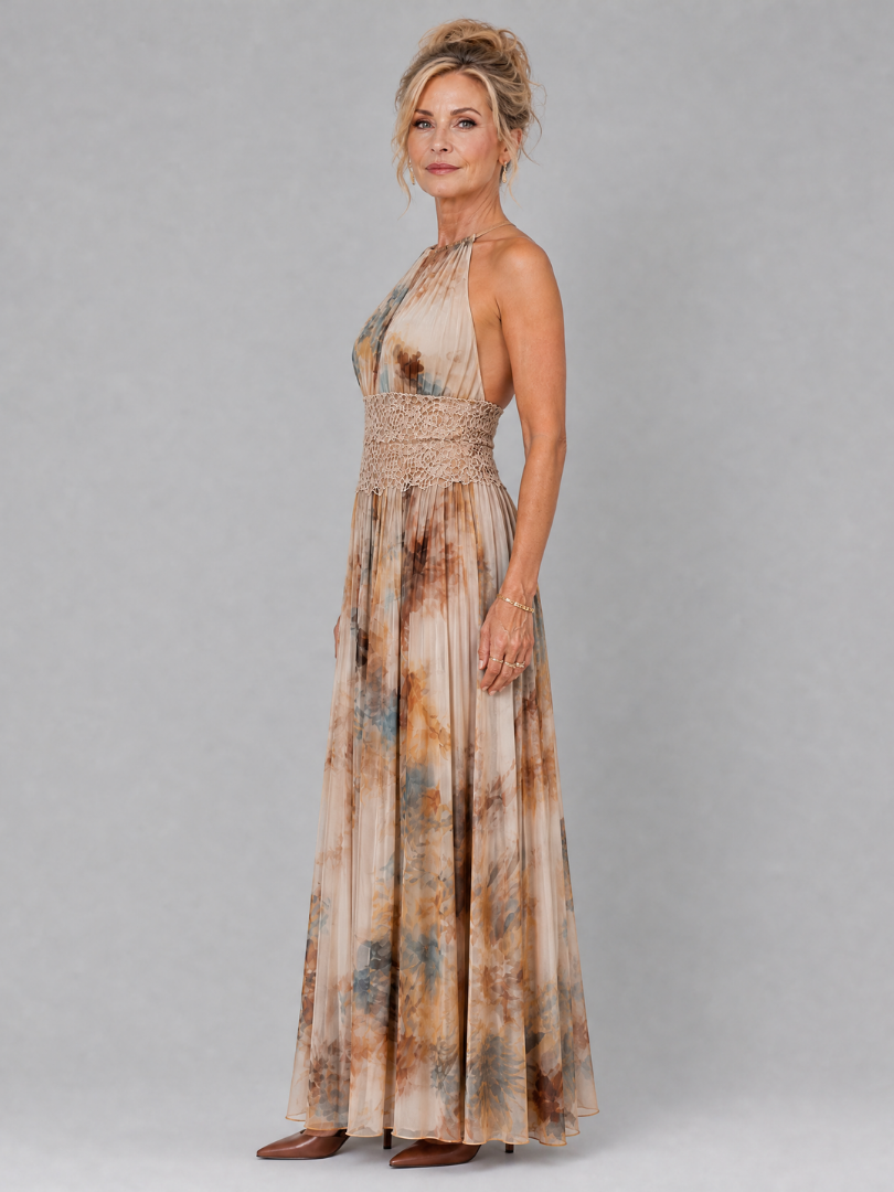 Bruna | Maxivestido con Cuello Halter y Cinturilla de Encaje