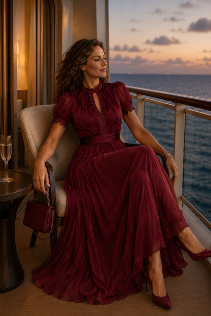 Liberata | Vestido Maxi de Chiffon Rojo