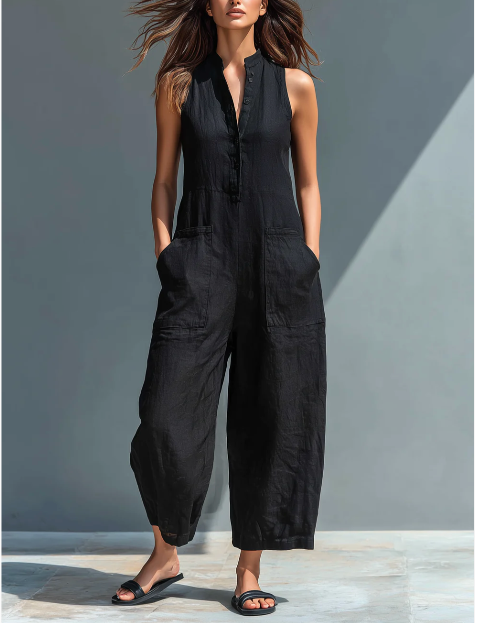 Anderea | Mouwloze linnen jumpsuit