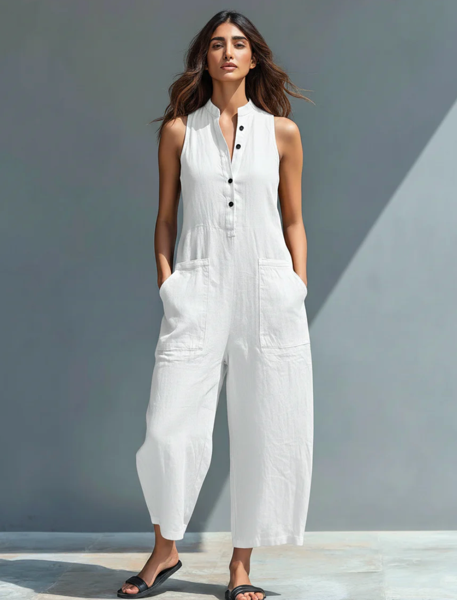 Anderea | Mouwloze linnen jumpsuit