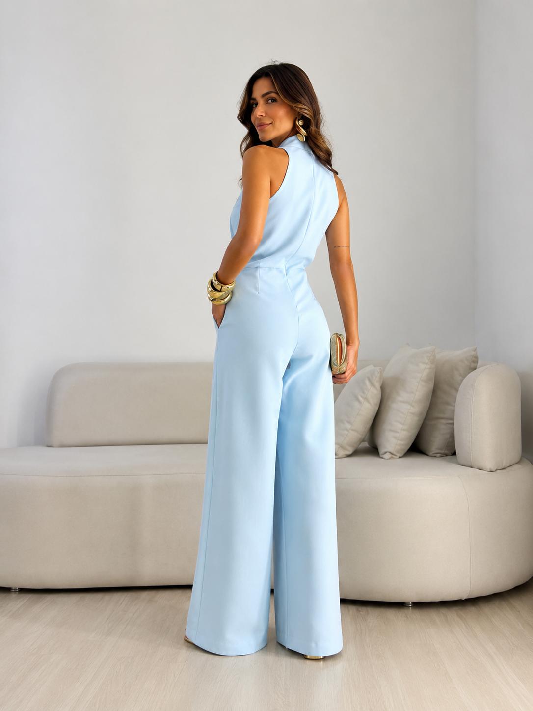 Valentina | Halter jumpsuit with front tie and wide-leg palazzo cut