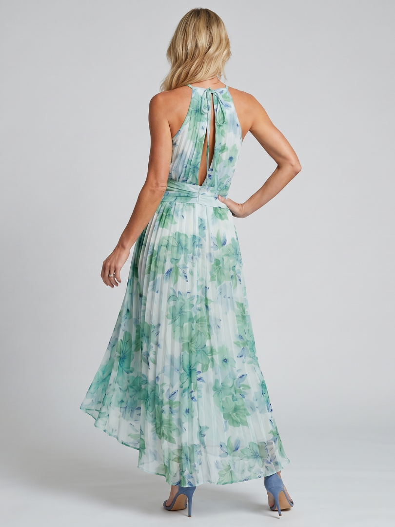 Immaculada | Vestido Midi Halter Plisado Floral