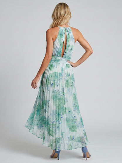 Immaculada | Vestido Midi Halter Plisado Floral
