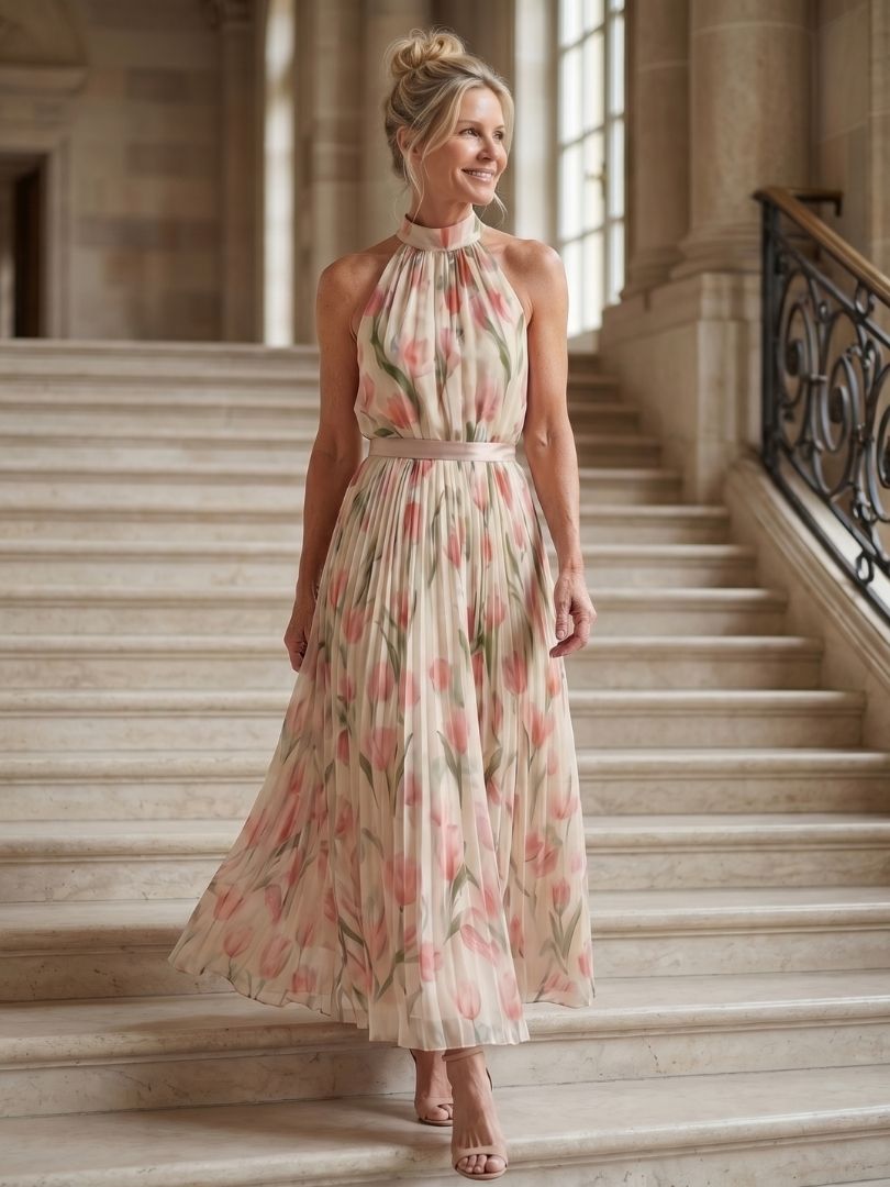 Emilia | Vestido Midi Floral con Neckholder