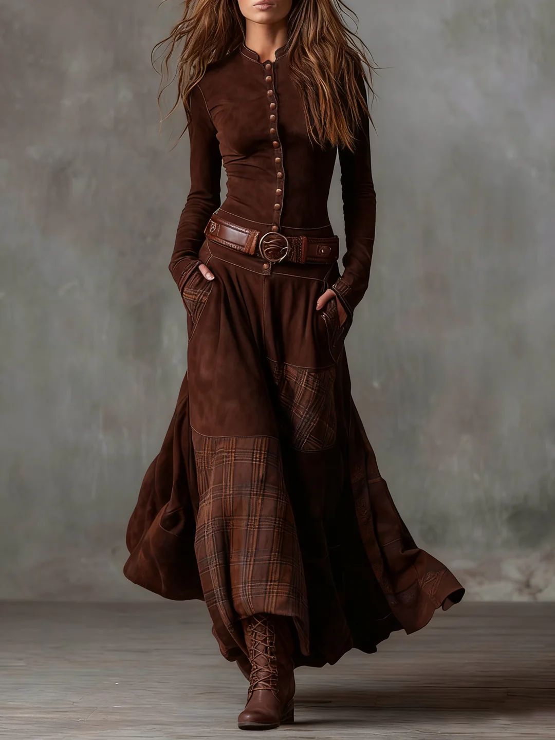 Alia | Vestido Maxi Vintage con Cinturón