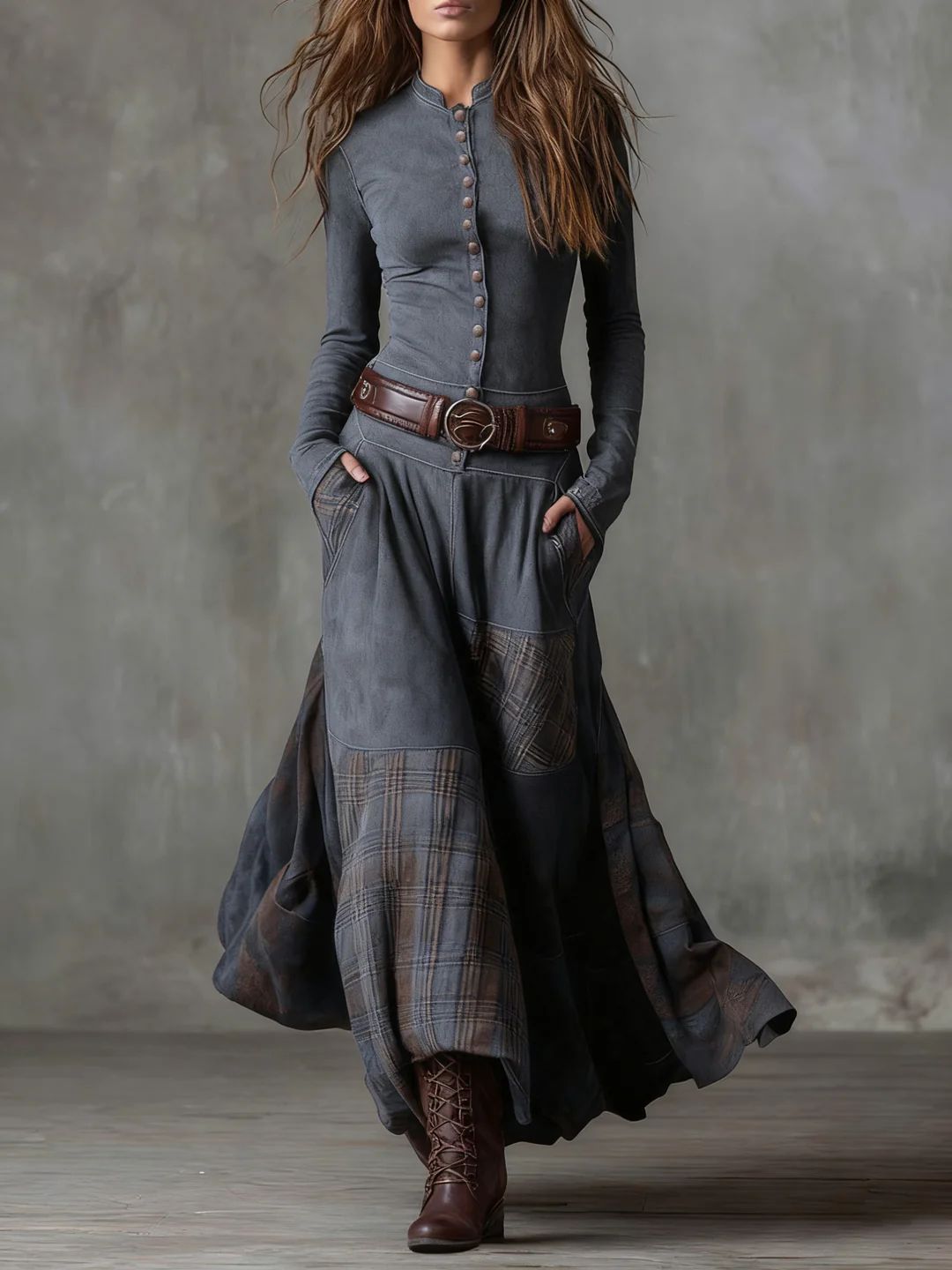 Alia | Vestido Maxi Vintage con Cinturón
