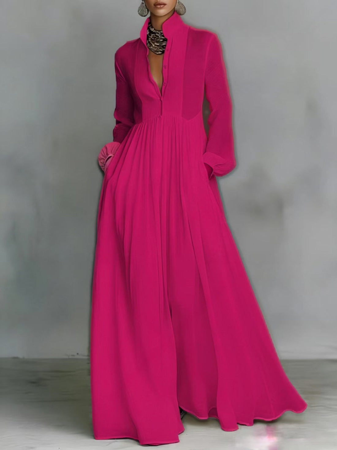 Andia | Soepele Maxi-jurk met Knopen