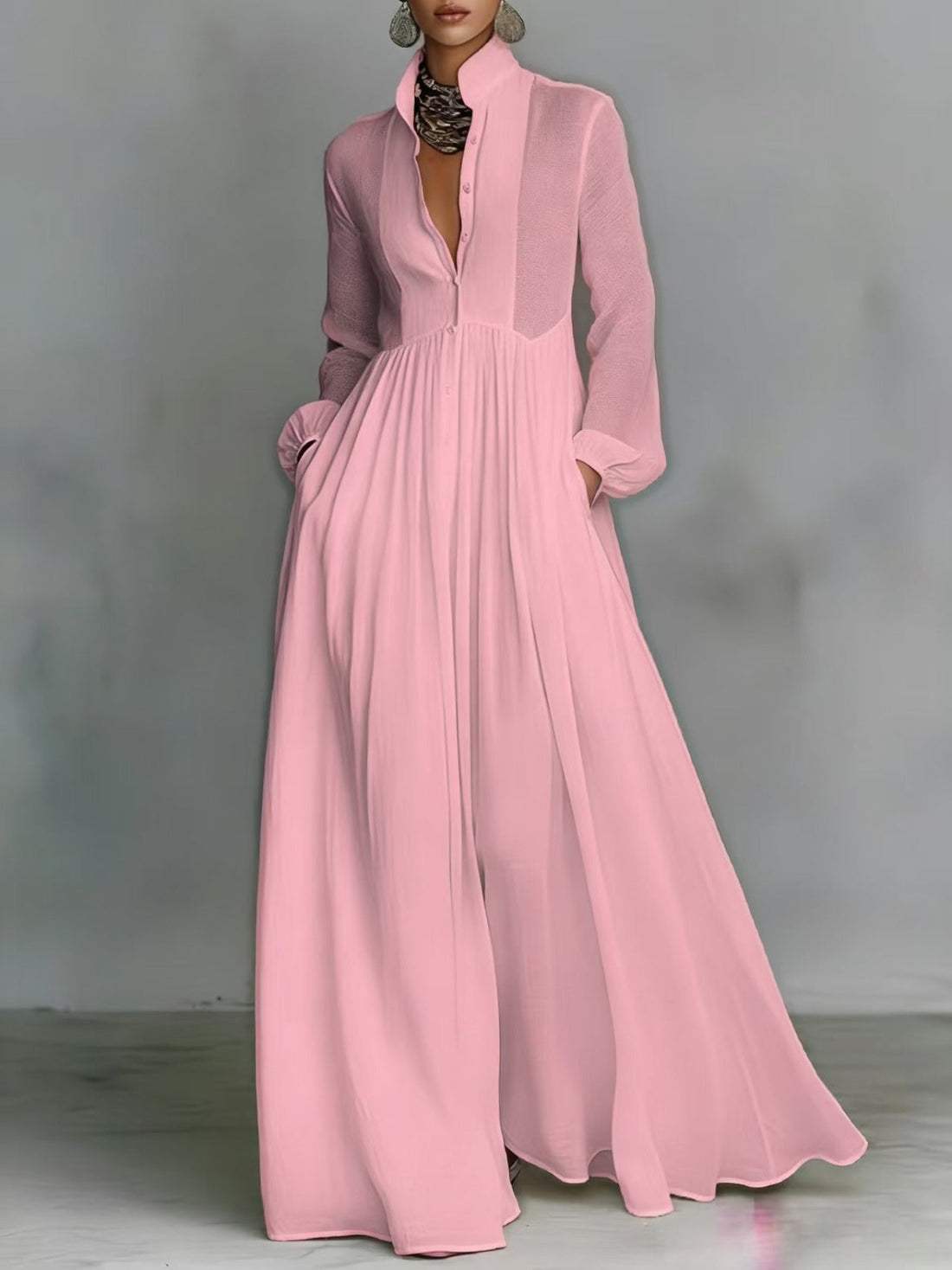 Andia | Soepele Maxi-jurk met Knopen
