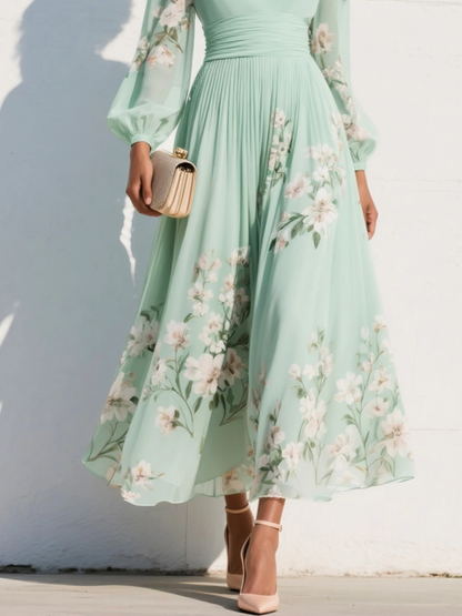 Custodia | Vestido midi floral verde menta