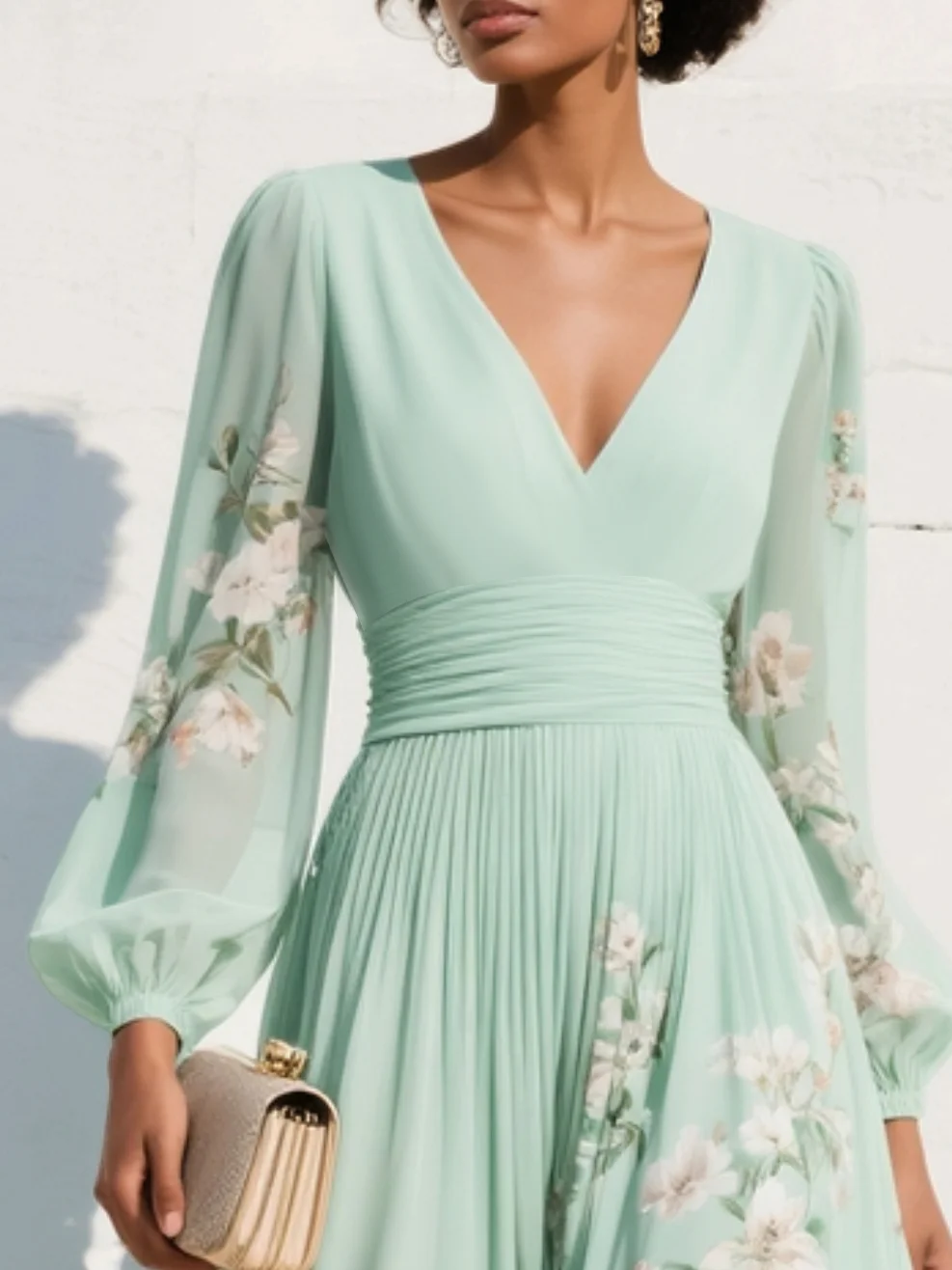 Custodia | Vestido midi floral verde menta
