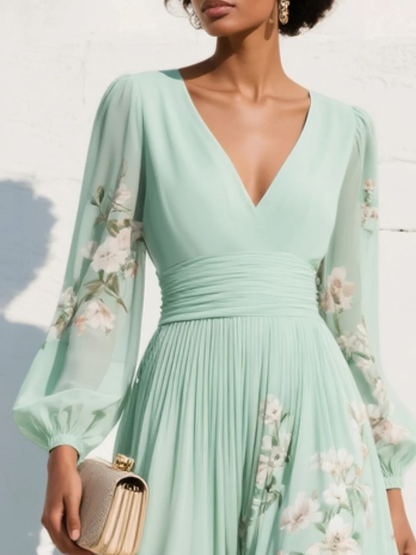 Custodia | Vestido midi floral verde menta