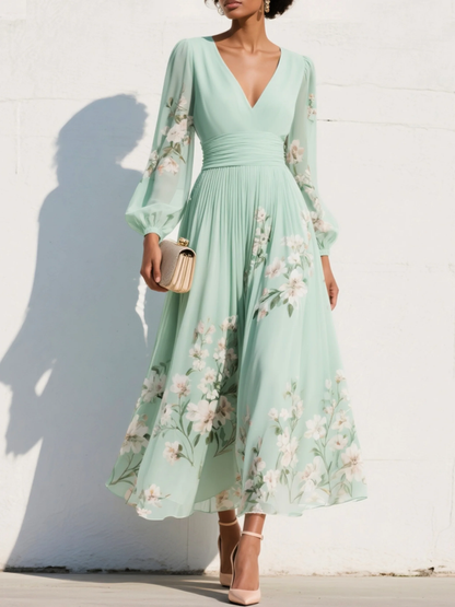 Custodia | Vestido midi floral verde menta