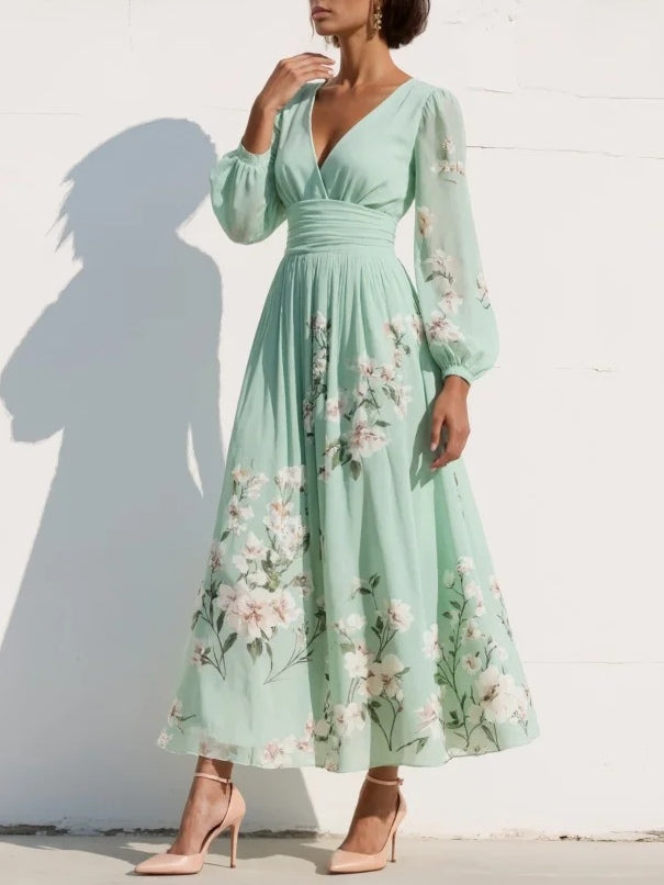Custodia | Vestido midi floral verde menta