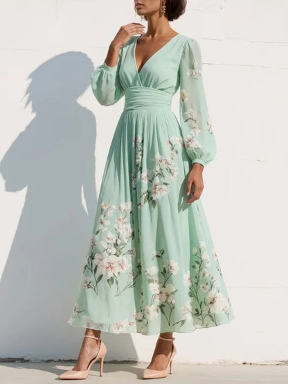 Custodia | Vestido midi floral verde menta