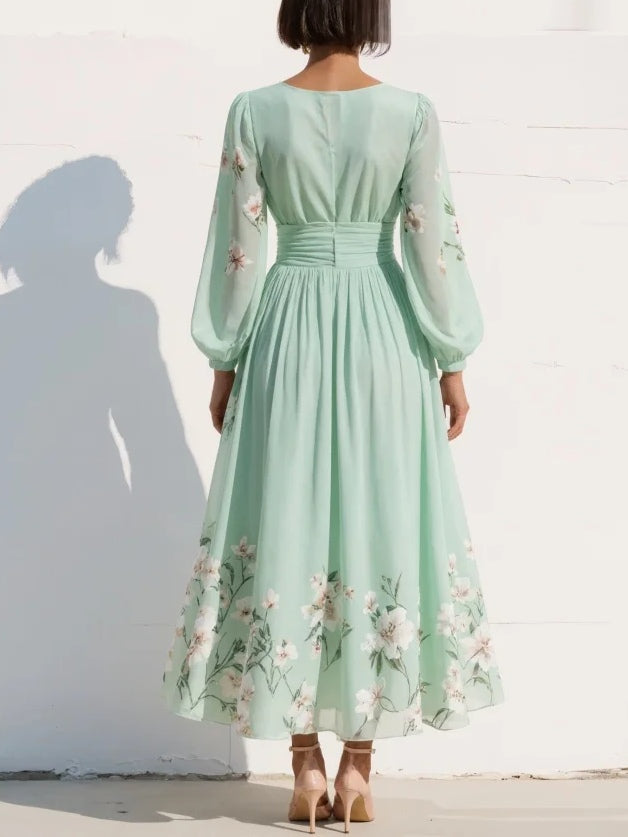 Custodia | Vestido midi floral verde menta