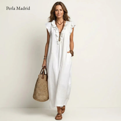 Edelweis | Vestido Maxi Lino con Volantes