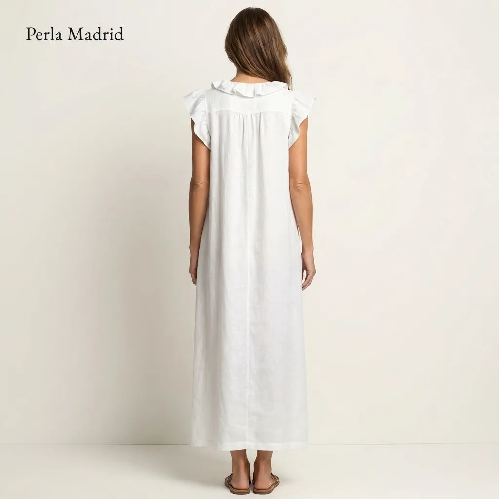 Edelweis | Vestido Maxi Lino con Volantes