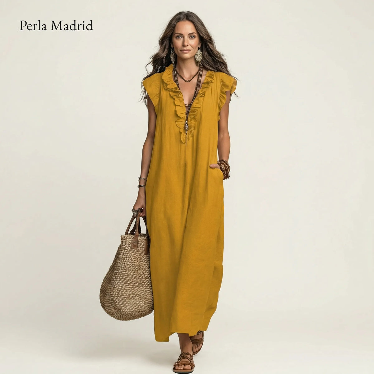 Edelweis | Vestido Maxi Lino con Volantes