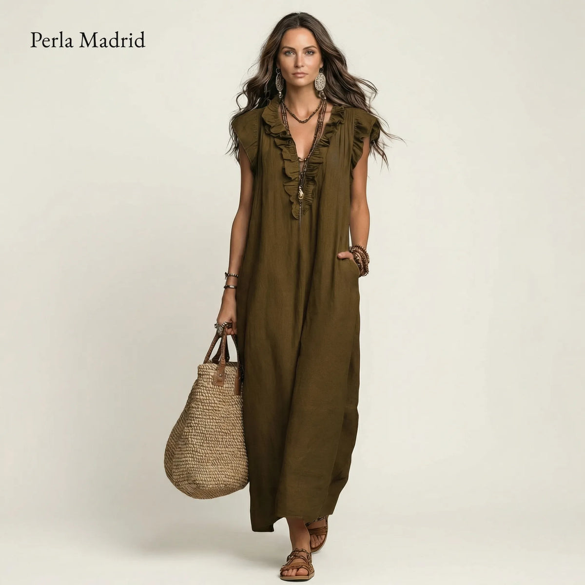 Edelweis | Vestido Maxi Lino con Volantes