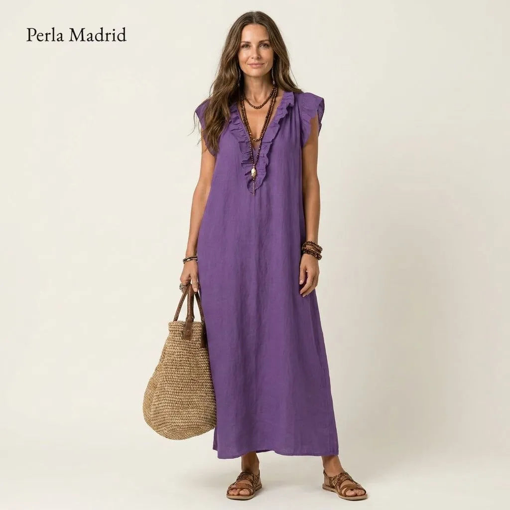 Edelweis | Vestido Maxi Lino con Volantes