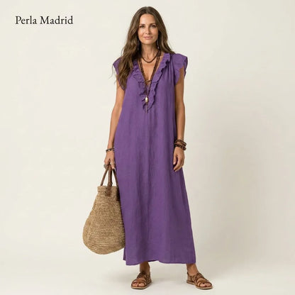 Edelweis | Vestido Maxi Lino con Volantes