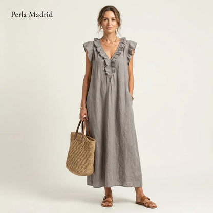 Edelweis | Vestido Maxi Lino con Volantes