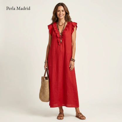 Edelweis | Vestido Maxi Lino con Volantes
