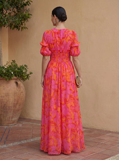 Ciutat | Vestido Largo Fluido Rosa y Naranja