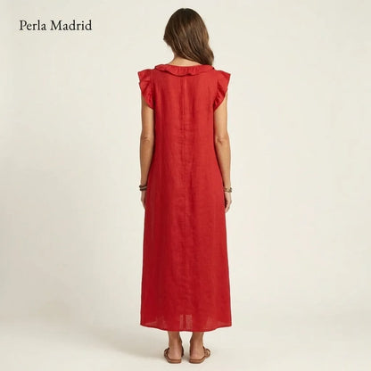 Edelweis | Vestido Maxi Lino con Volantes