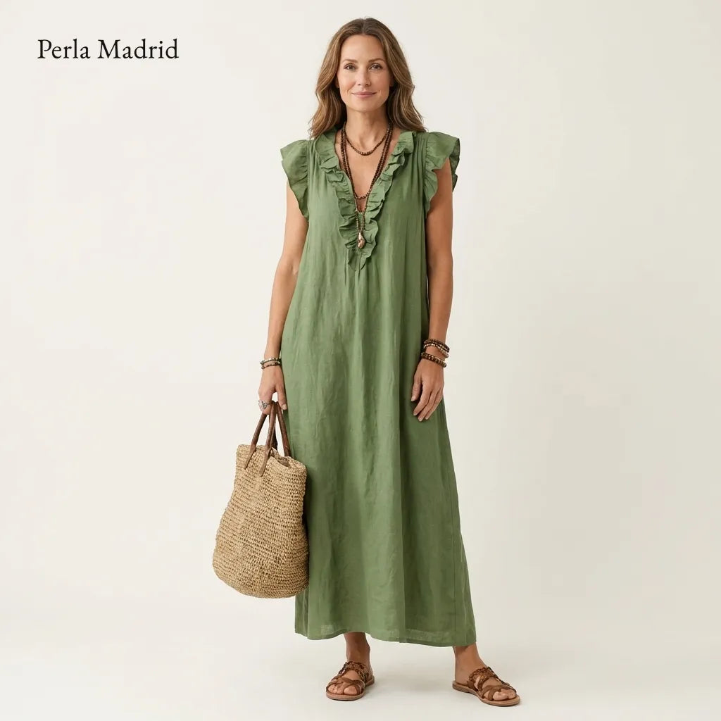 Edelweis | Vestido Maxi Lino con Volantes